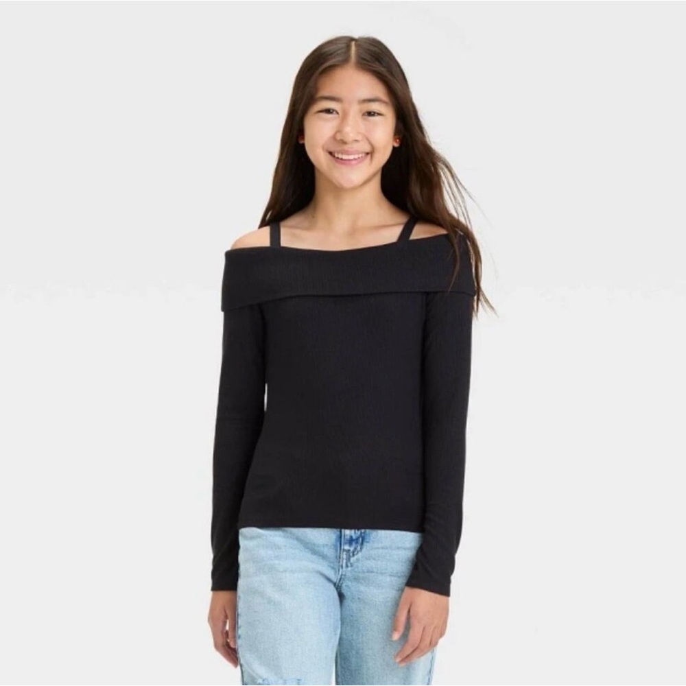 NWT Long Sleeve Off-the-Shoulder Ribbed Top Shirt - Art Class - Girls Small 6/7